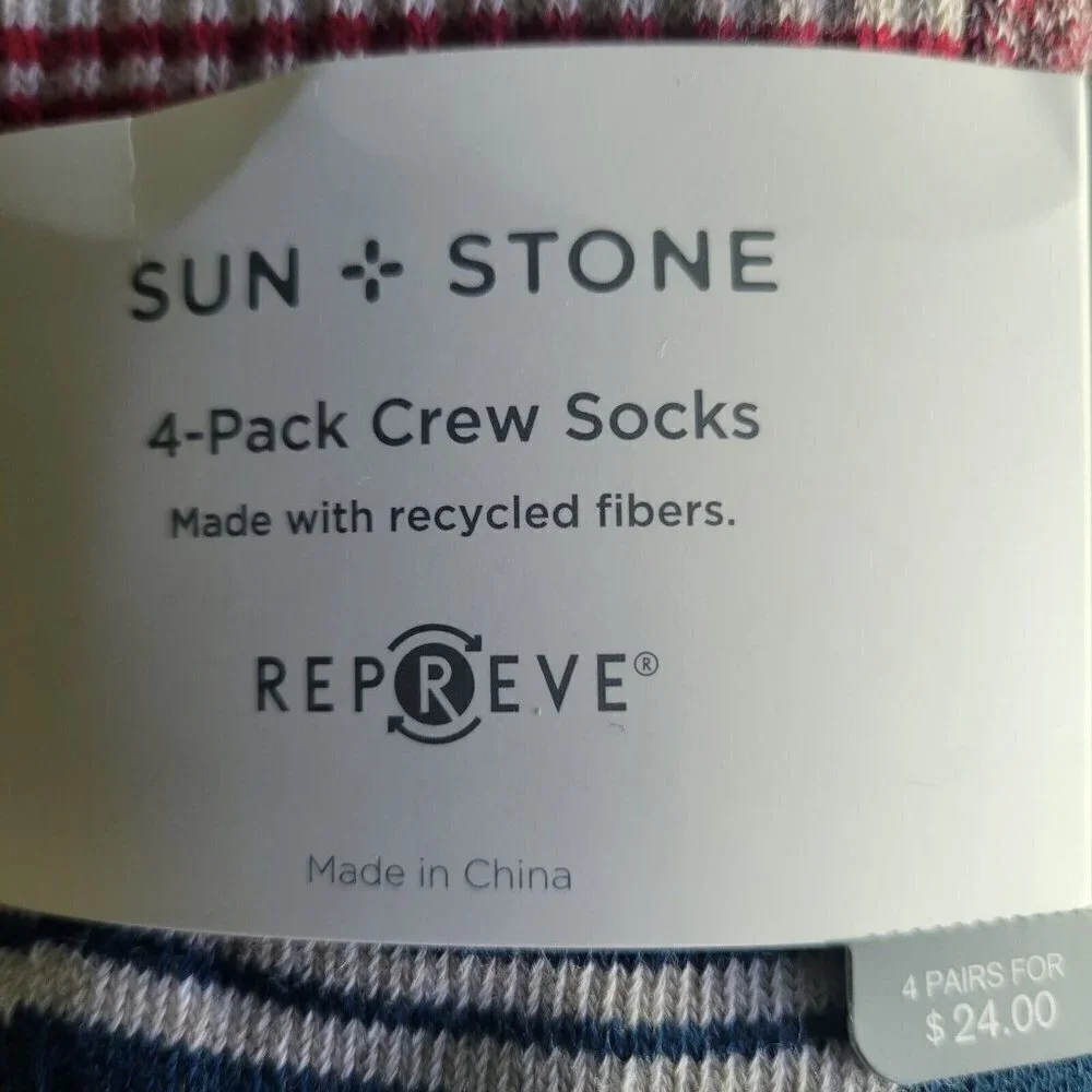 MEN'S Sun Stone 4-Pack Socks.  One Size. Cotton/Spandex/Polyester.